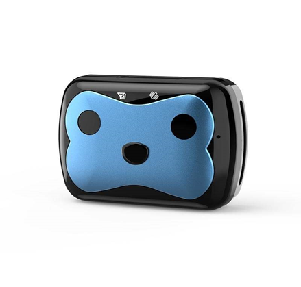 Small 4G GPS tracker device for pets and people with waterproof design and long battery life.